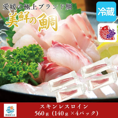 【愛媛のブランド鯛 美鮮の鯛】スキンレスロイン 約560g（140g×4パック）｜産地直送 活〆・皮なし 骨抜き済｜冷蔵便  【No.23】